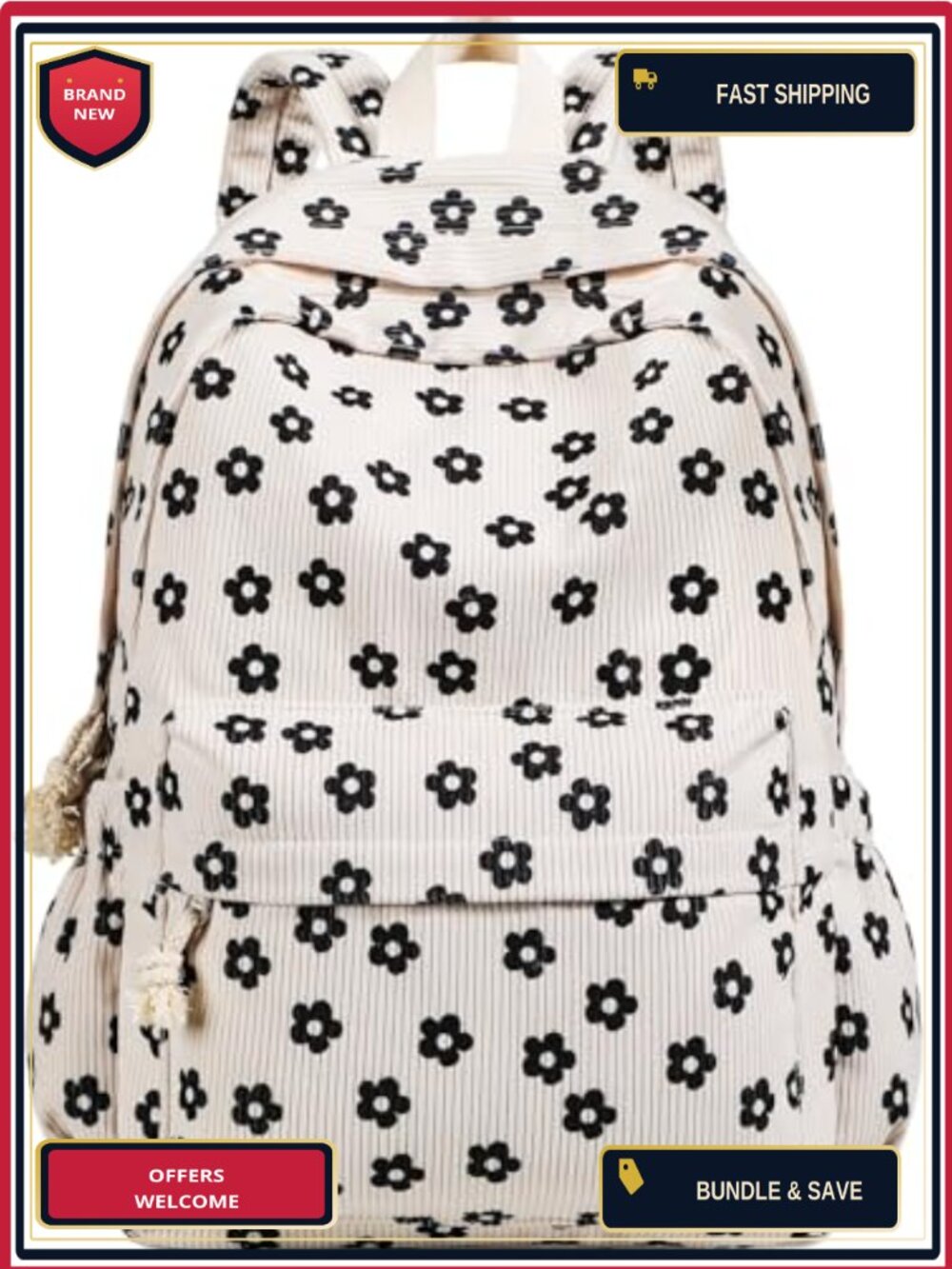 Cute Corduroy Backpack for Teens Girls Women 15.6 Inch Laptop School Bag